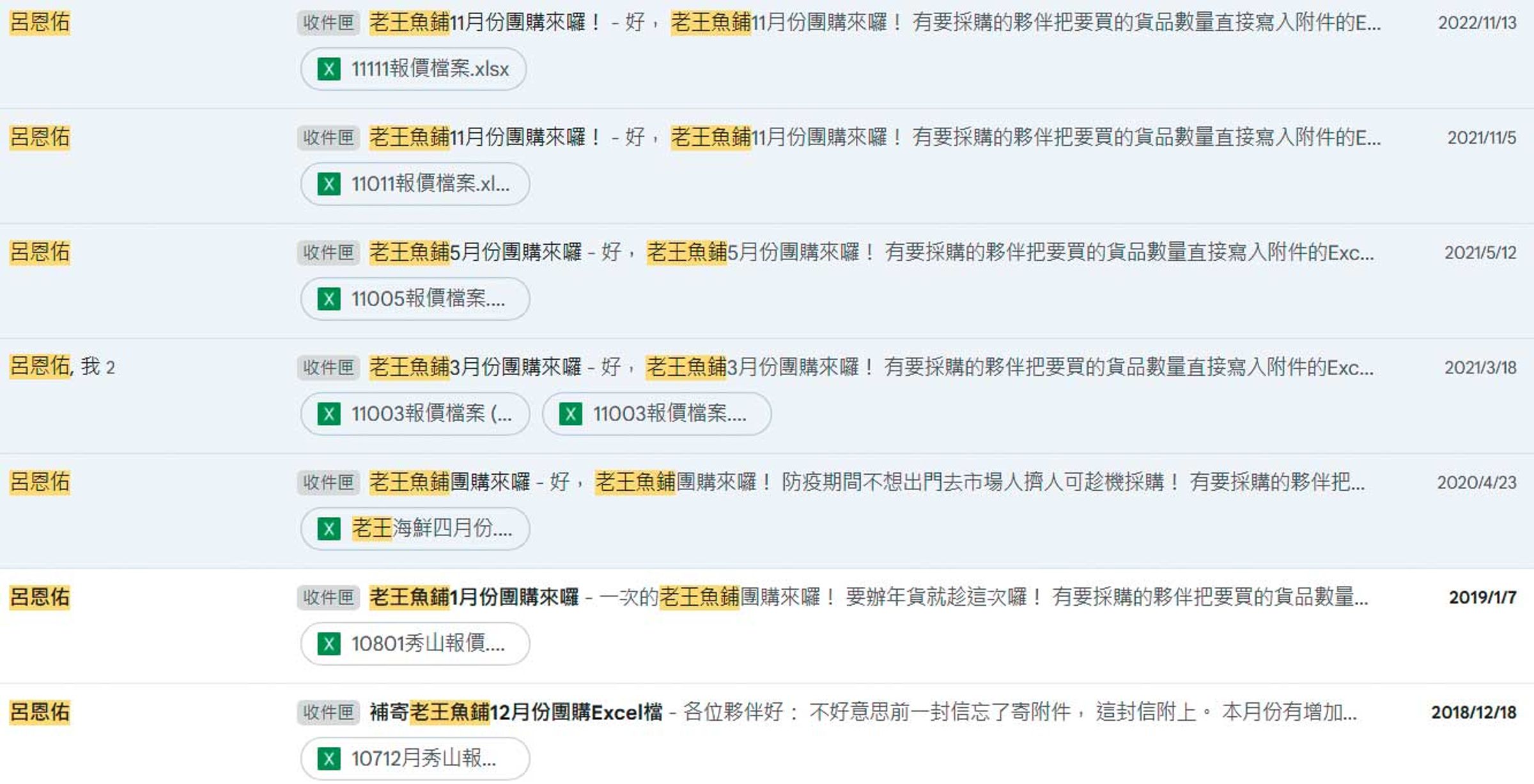 呂恩佑被控在上班時間,利用公務信箱寄送海鮮產品目錄,公器私用。(讀者提供)