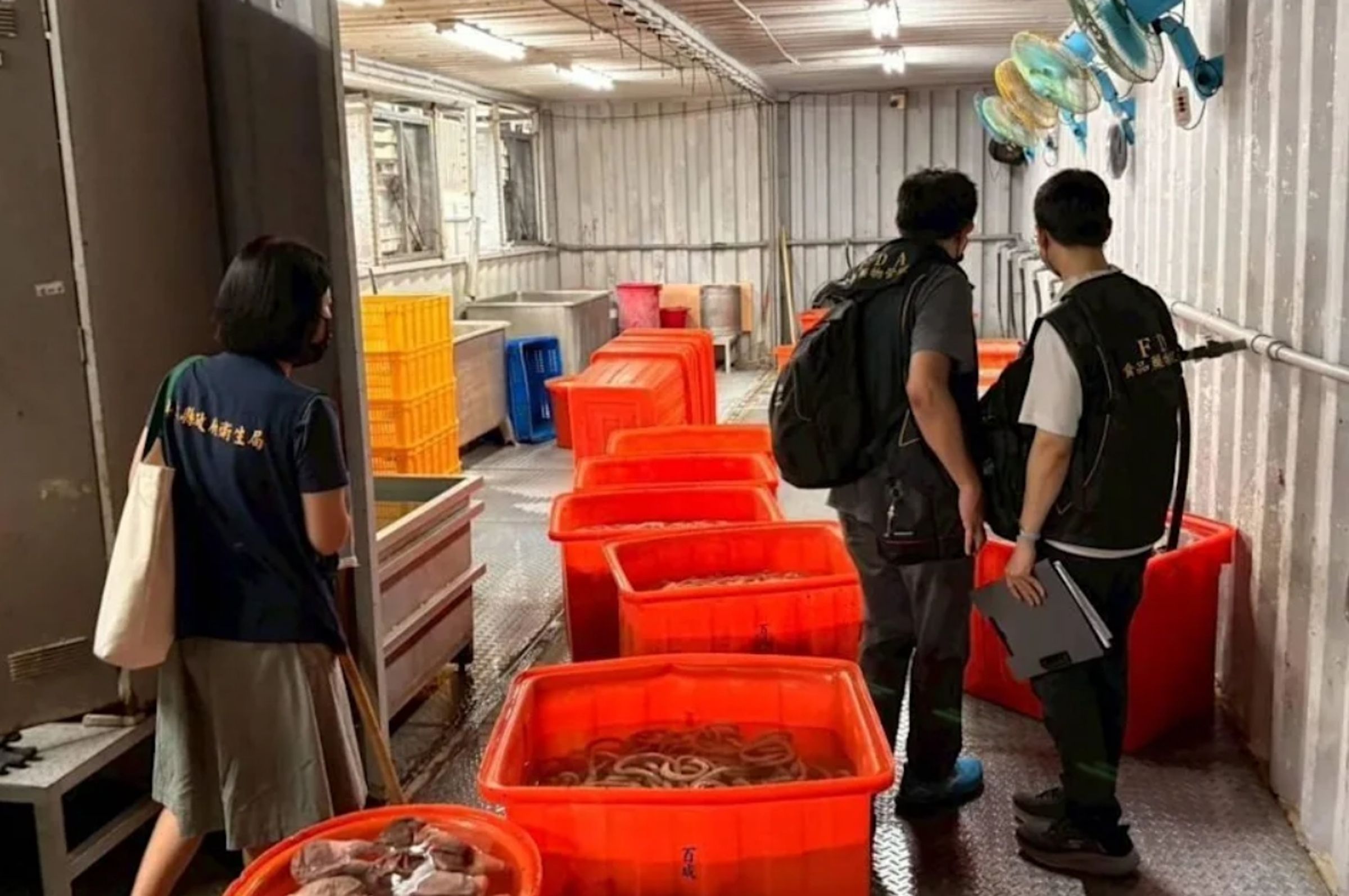 屏東「百威食品公司」涉嫌使用工業級雙氧水加工漂白,有許多黑心豬腸流入市面。(屏東衛生局提供)