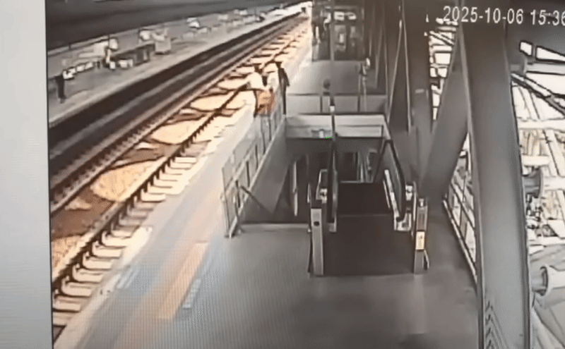 台中五權站一名無票男子將台鐵站務員推落鐵軌，遭依殺人未遂罪偵辦。（翻攝畫面）