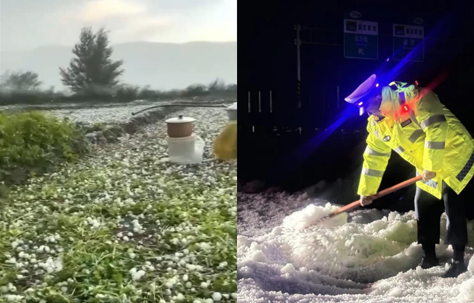 中國甘肅各地25日晚間降下冰雹，農民損失慘重。（翻攝畫面）