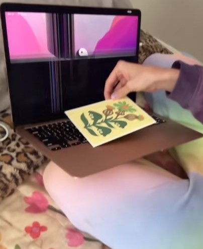 海蒂表示,這張超薄紙卡可能就是讓螢幕毀掉的罪魁禍首。(翻攝自tiktok @classicheidi)