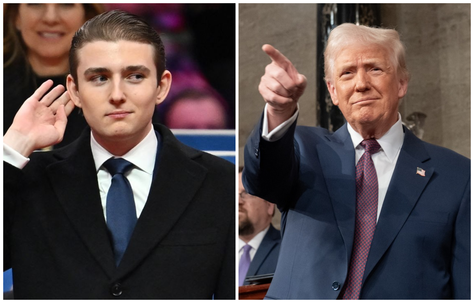 川普（右圖）向來對19歲的兒子巴倫（左圖）感到驕傲。（翻攝X@TrumpBarron__、X@WhiteHouse）