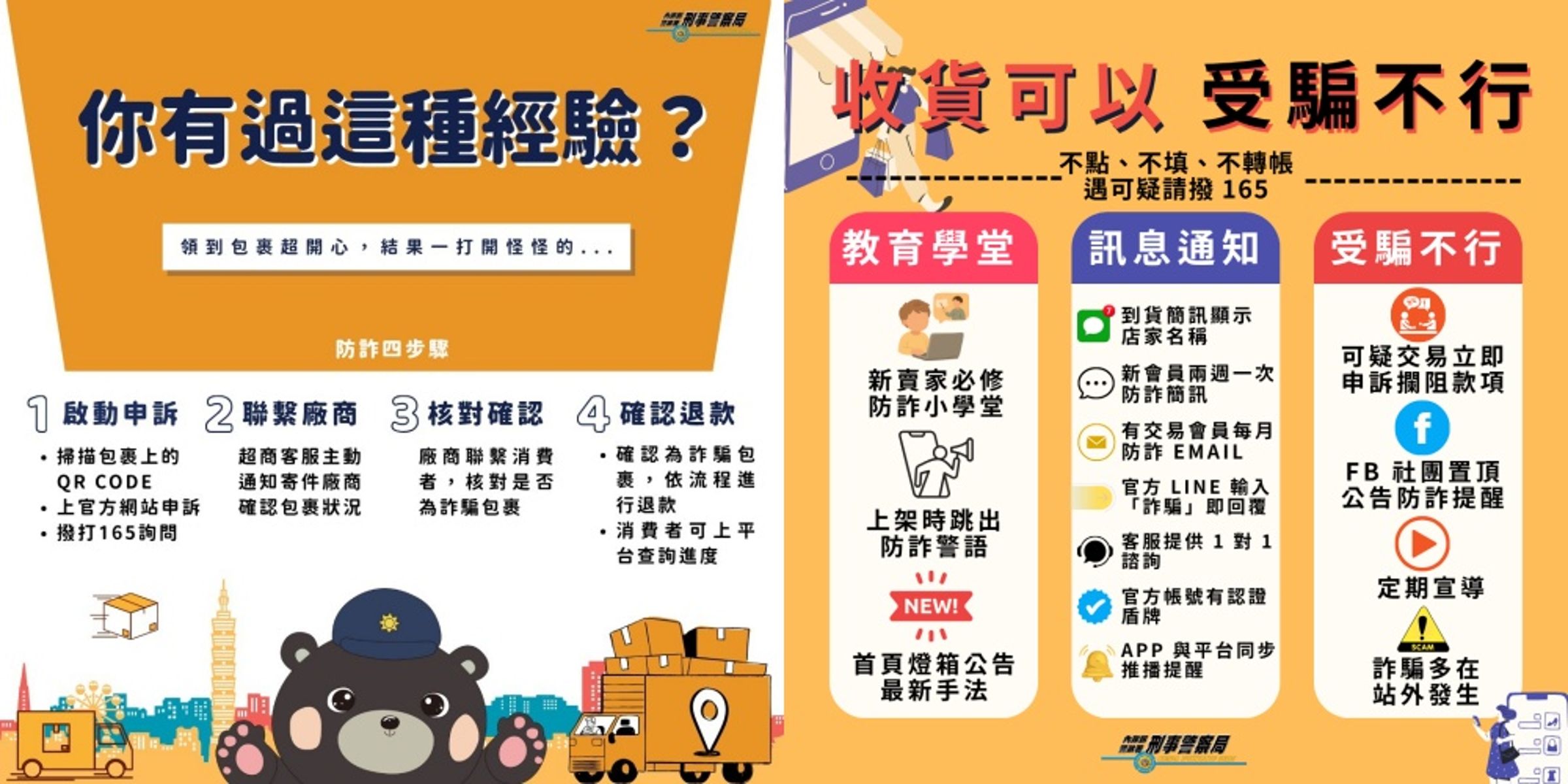 警方公布超商防詐步驟，提醒超商收貨注意事項。（警方提供）