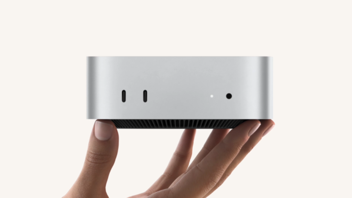 新一代M4 Mac mini更輕巧，機身尺寸大幅縮減。（翻攝蘋果官網）