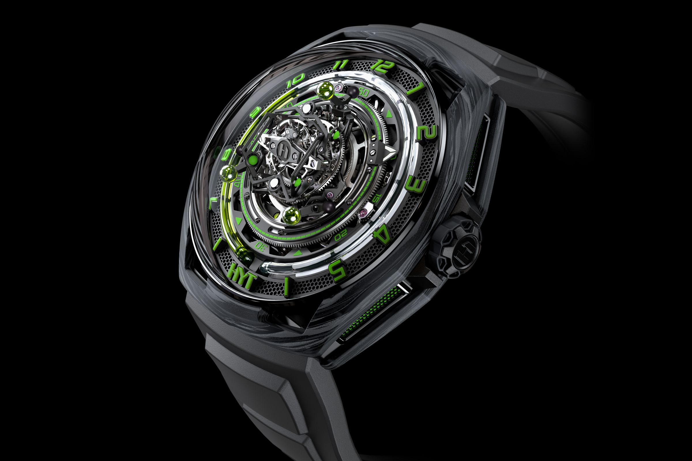 去年HYT首度挑戰陀飛輪功能，打造出Conical Tourbillon。
