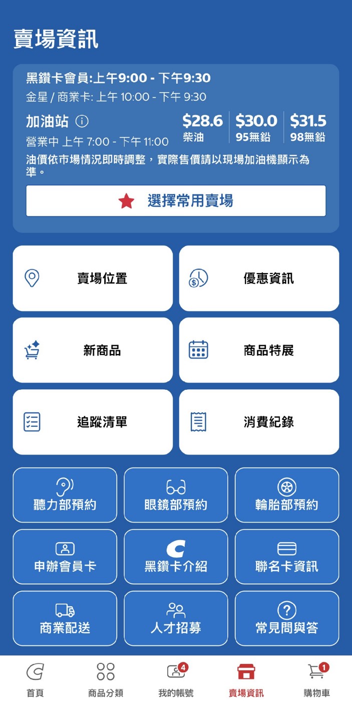 圖說:不少會員發現,原來好市多APP除了電子會員卡,還能查詢購買紀錄、油價、黑鑽回饋及好多金,甚至預約賣場服務。(翻攝臉書好市多社群)