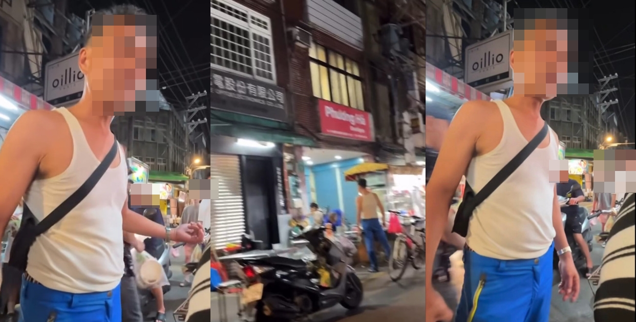 一名大叔在桃園夜市情緒失控飆罵攤商。（翻攝threads@qn_taiwan）