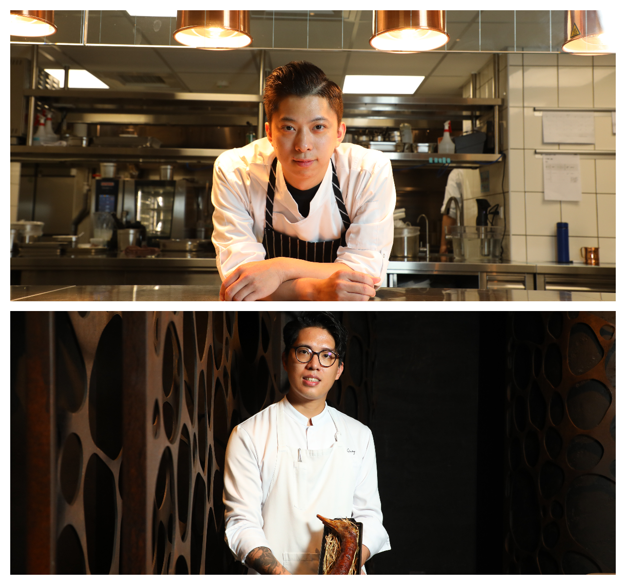 在台北土生土長的兩位90後新銳主廚陳泓叡（上）與江丕禮（下）雖然沒有很高的名氣，卻有十足的衝勁與創意，以新生代觀點改造高端餐飲樣貌。