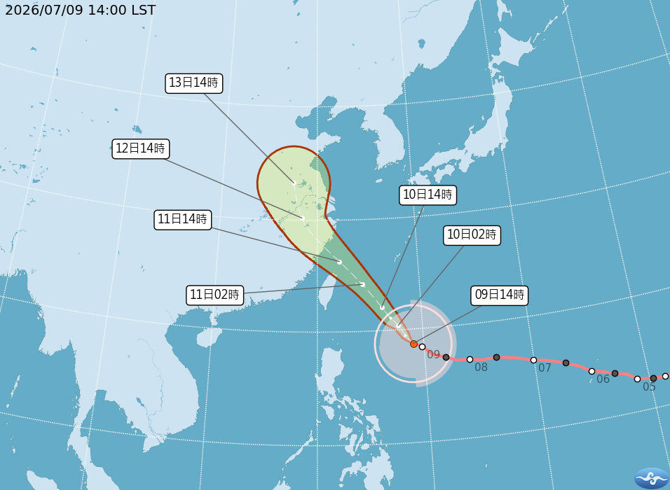 氣象署預報科長林伯東特別提醒，這場風雨影響台灣最劇烈的時段將落在明天晚間到後天整天。（氣象署提供）