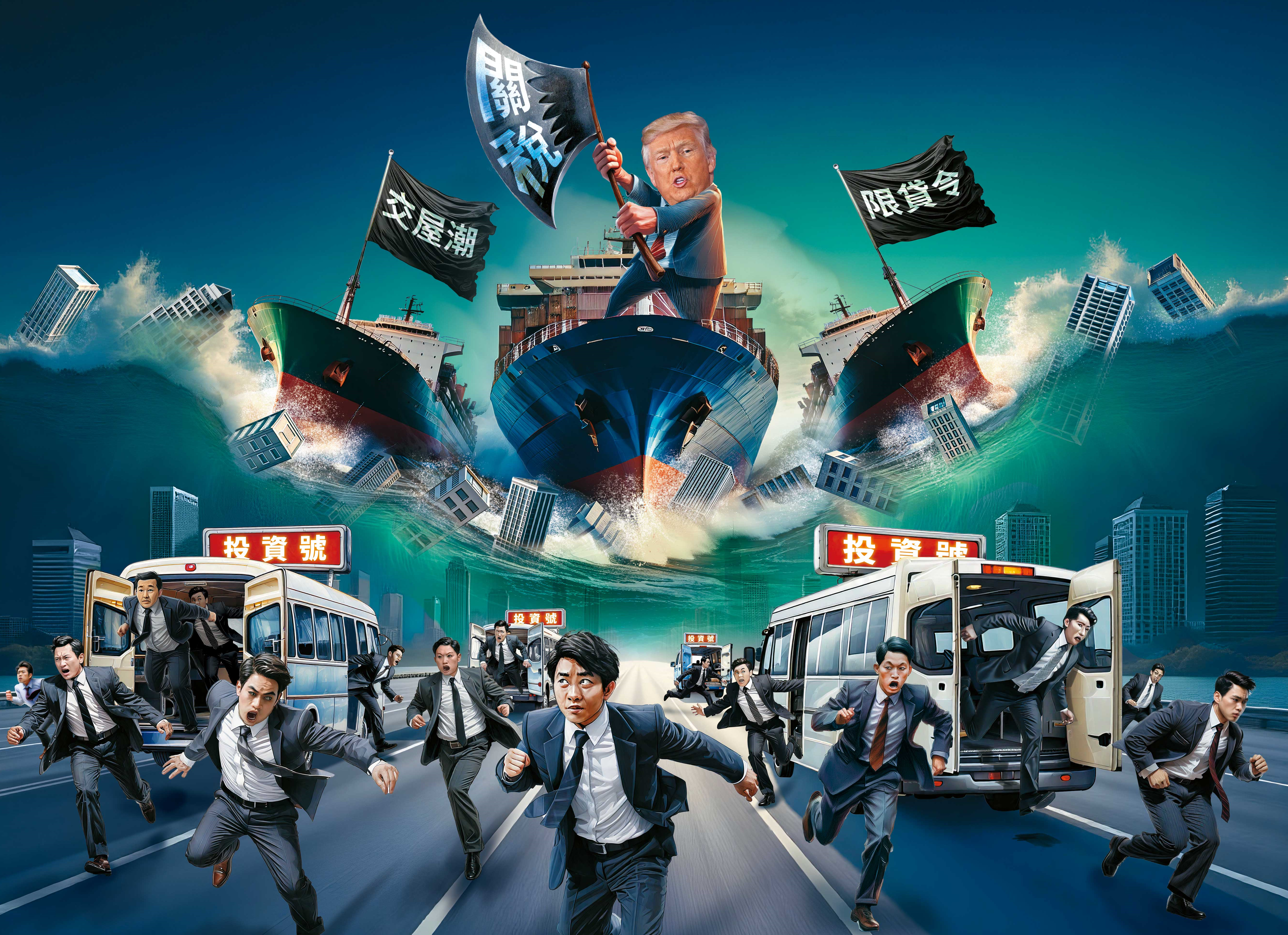 川普關稅大刀下，已經受第7波信用管制影響的台灣房市再度受到重擊。（AI繪圖Adobe Firefly生成，本刊美術組後製）