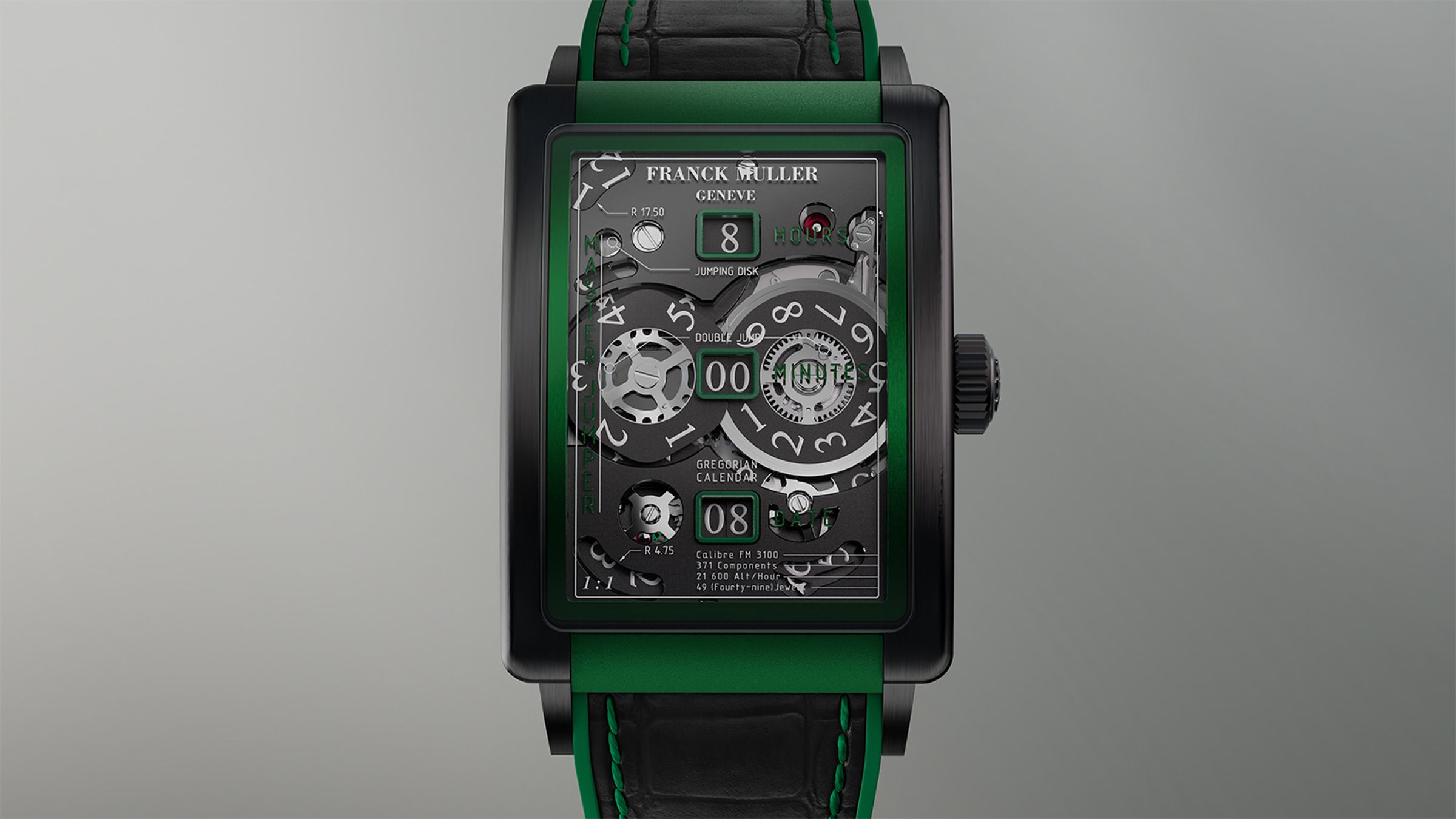 FRANCK MULLER Long Island Evolution Master Jumper|錶徑35.3mm X 48.1 mm/黑色 PVD處理噴砂鈦金屬錶殼/瞬跳小時、分鐘、日期指示/MVT FM 3100-L手上鍊機芯/防水30米/定價NT$3,168,000(亞太區限定發售100只)