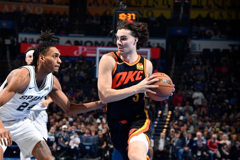 NBA雷霆新星吉迪（右）爆出與未成年少女發生性關係，但根據聯盟勞資規定，調查結果出爐前球員有權決定是否繼續出賽。（翻攝自Oklahoma City Thunder 官方臉書）