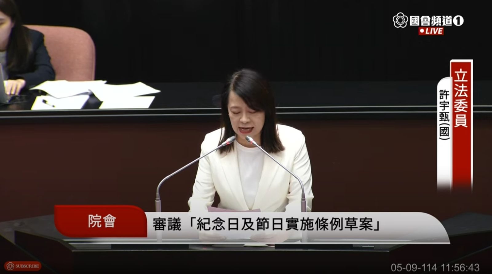 許宇甄發言時暗諷黃捷睜眼說瞎話。(翻攝自YouTube@國會頻道)