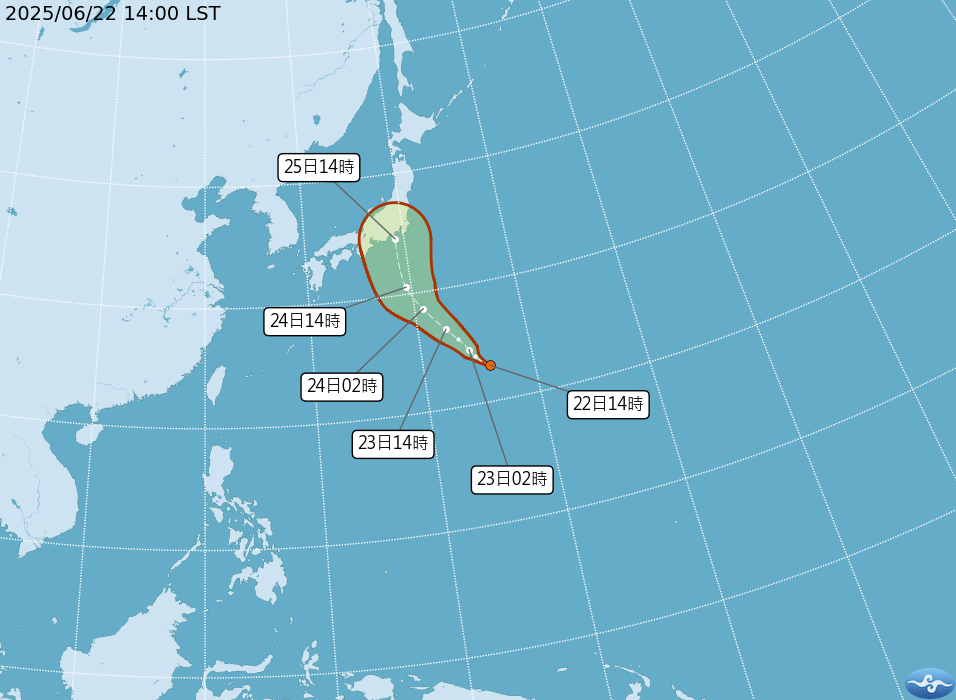 熱帶性低氣壓目前持續朝西北移動，最快明日增強為颱風「聖帕」。（翻攝自中央氣象署官網）