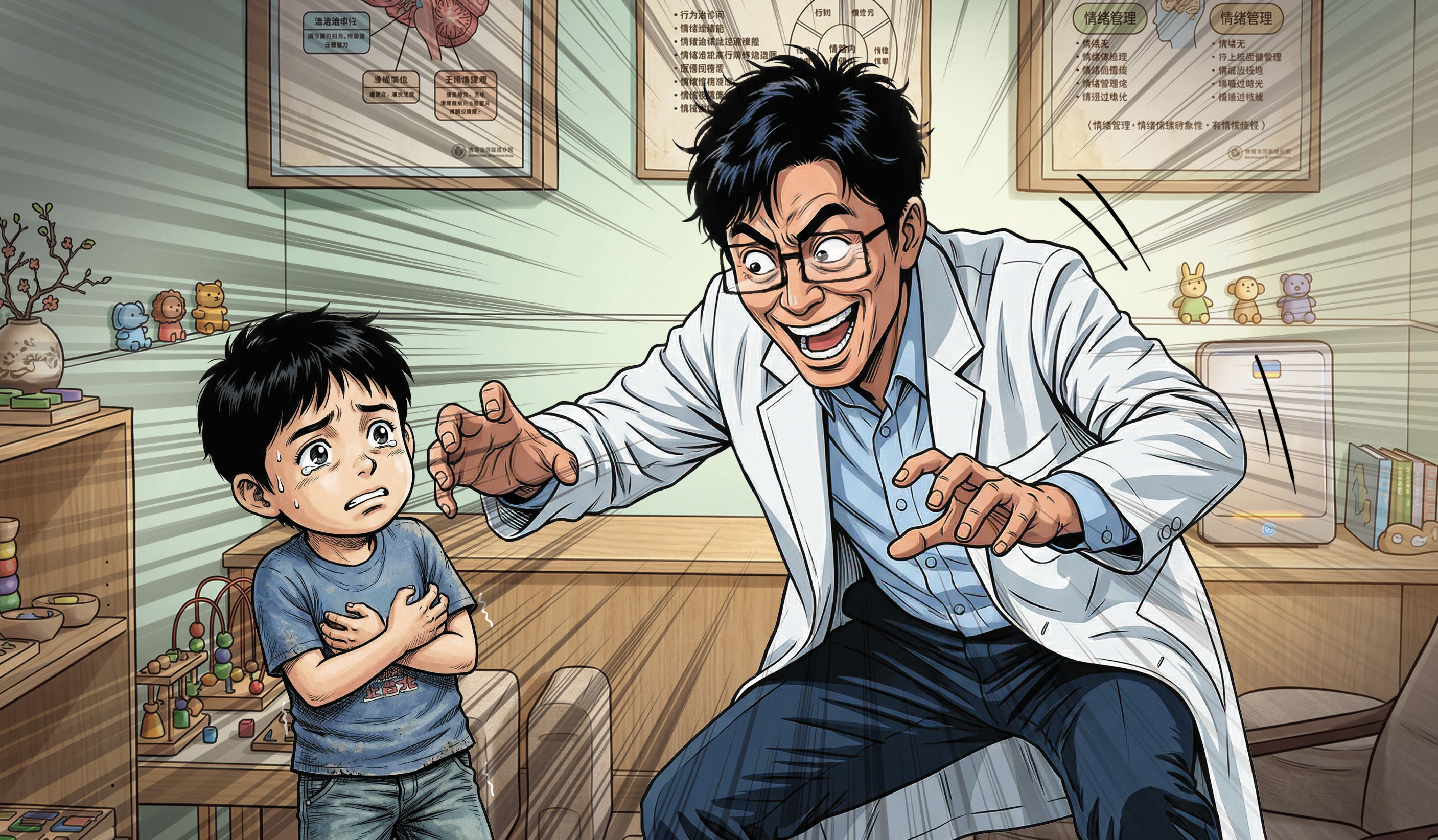 陳姓語言治療師涉嫌在診間侵犯至少8名弱勢孩童，震驚社會。（AI繪圖FREEPIK生成，本刊美術組後製）