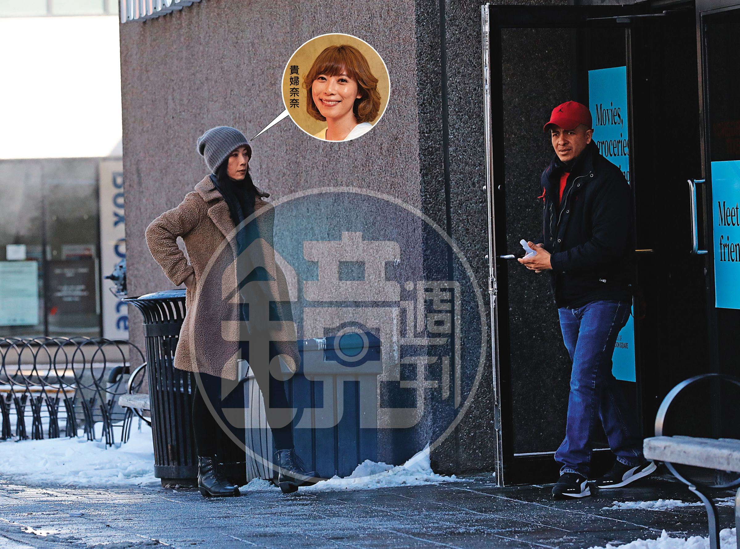 漢米爾頓當地22日白天氣溫-8度，為了禦寒，貴婦奈奈全身包緊緊，她頭戴毛帽、身穿咖啡色大衣進入超市。