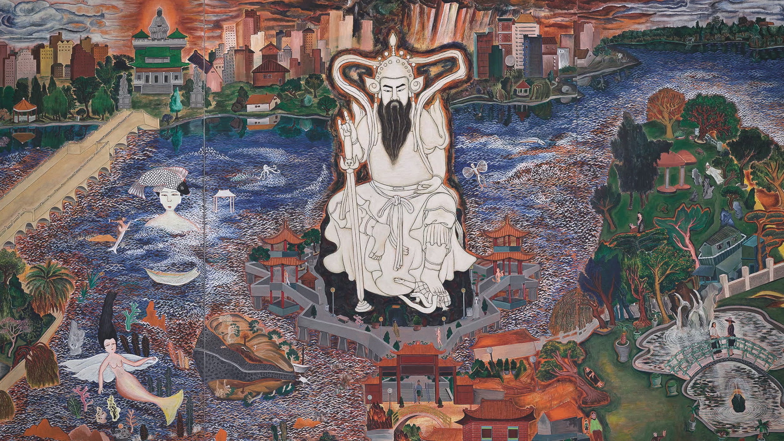 李明則作品〈左營蓮池潭〉（2004）局部。（國立臺灣美術館提供）