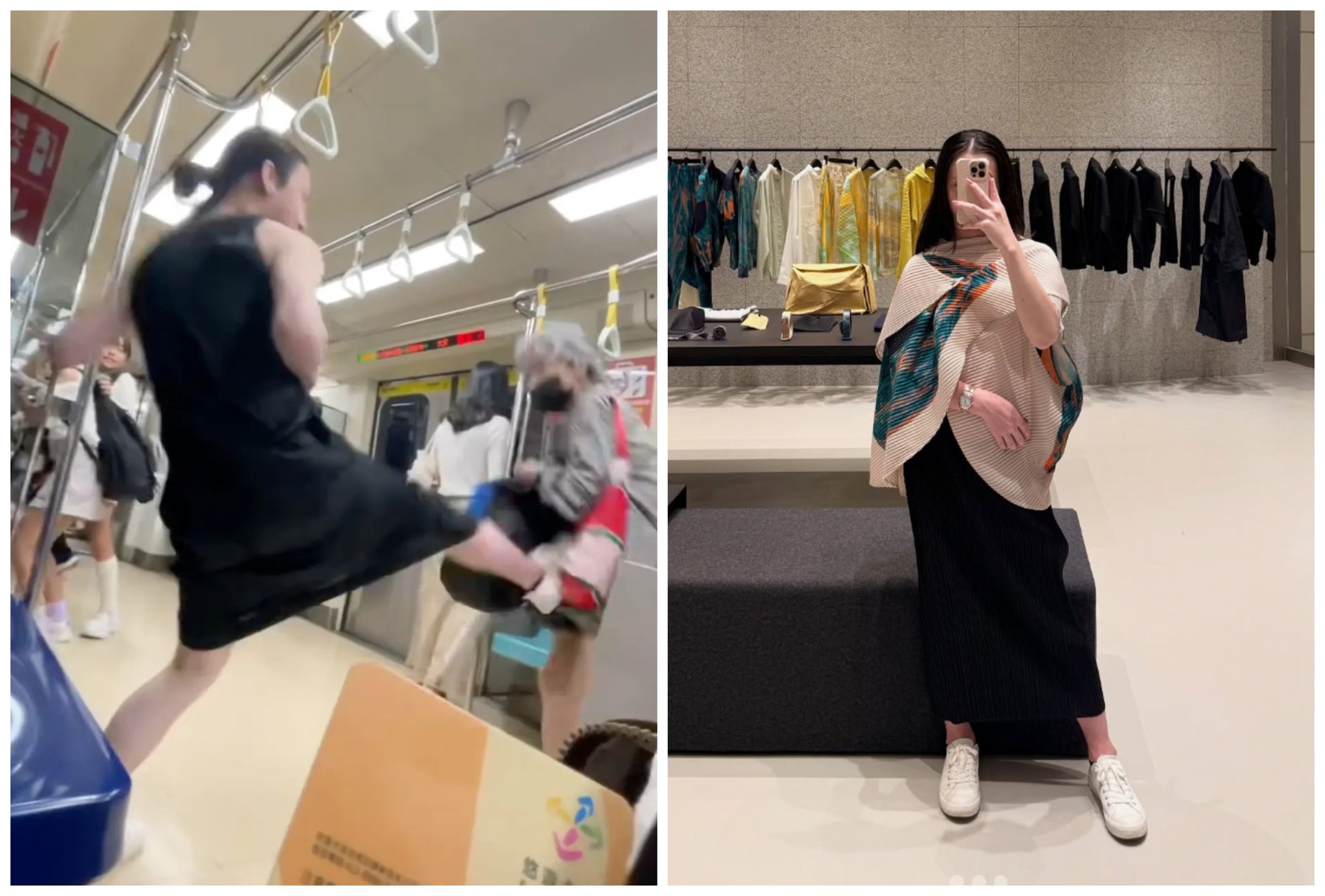 「台大小姐姐」在北捷踹飛白髮魔女,令許多人看了解氣,他也在IG分享時尚單品。(翻攝畫面、IG)