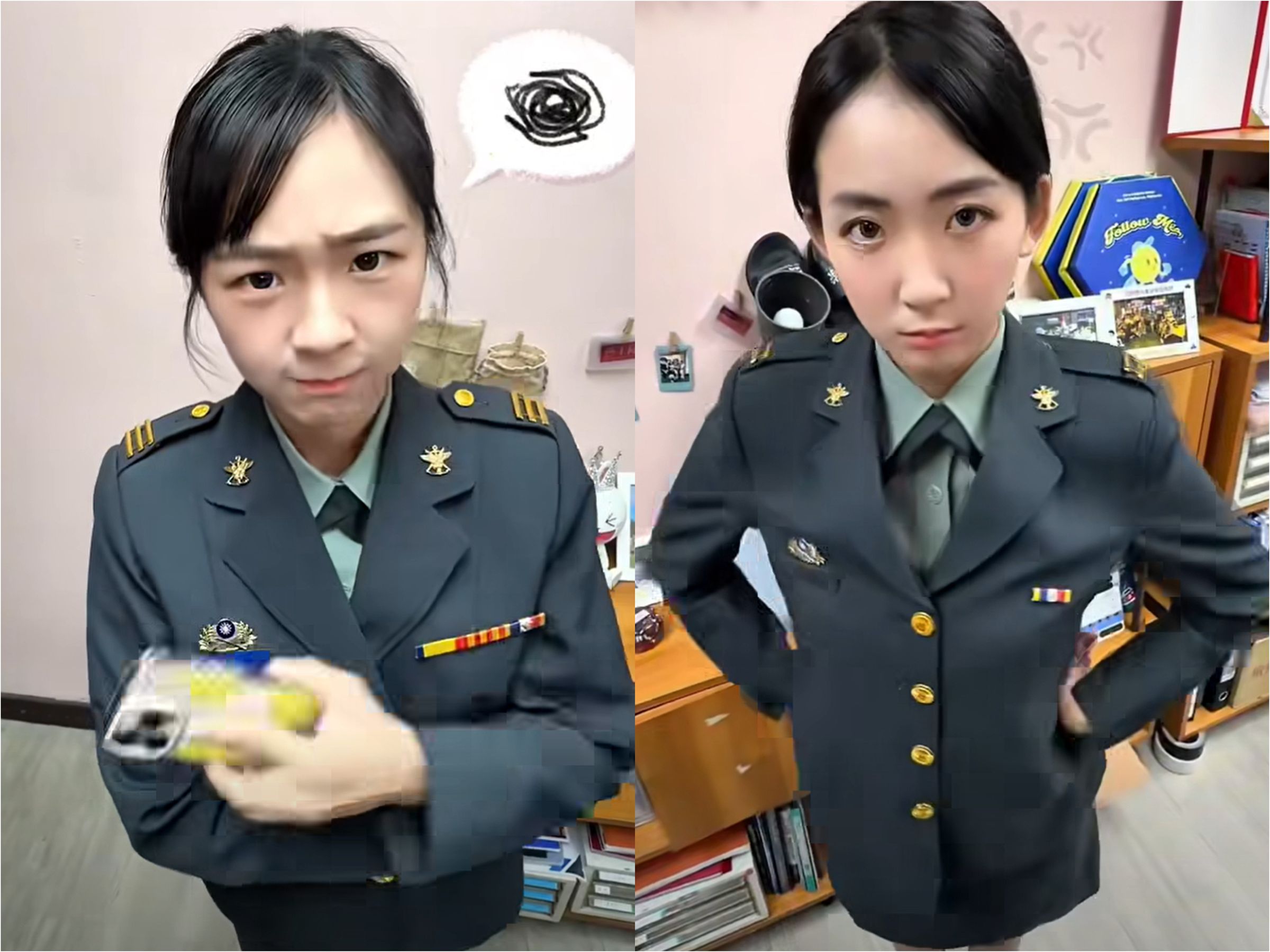 兩名國防部藝工隊女軍官大跳「撒嬌舞」,短片曝光後,甜美俏麗外形引發網友暴動。(翻攝自國防部藝工隊臉書)