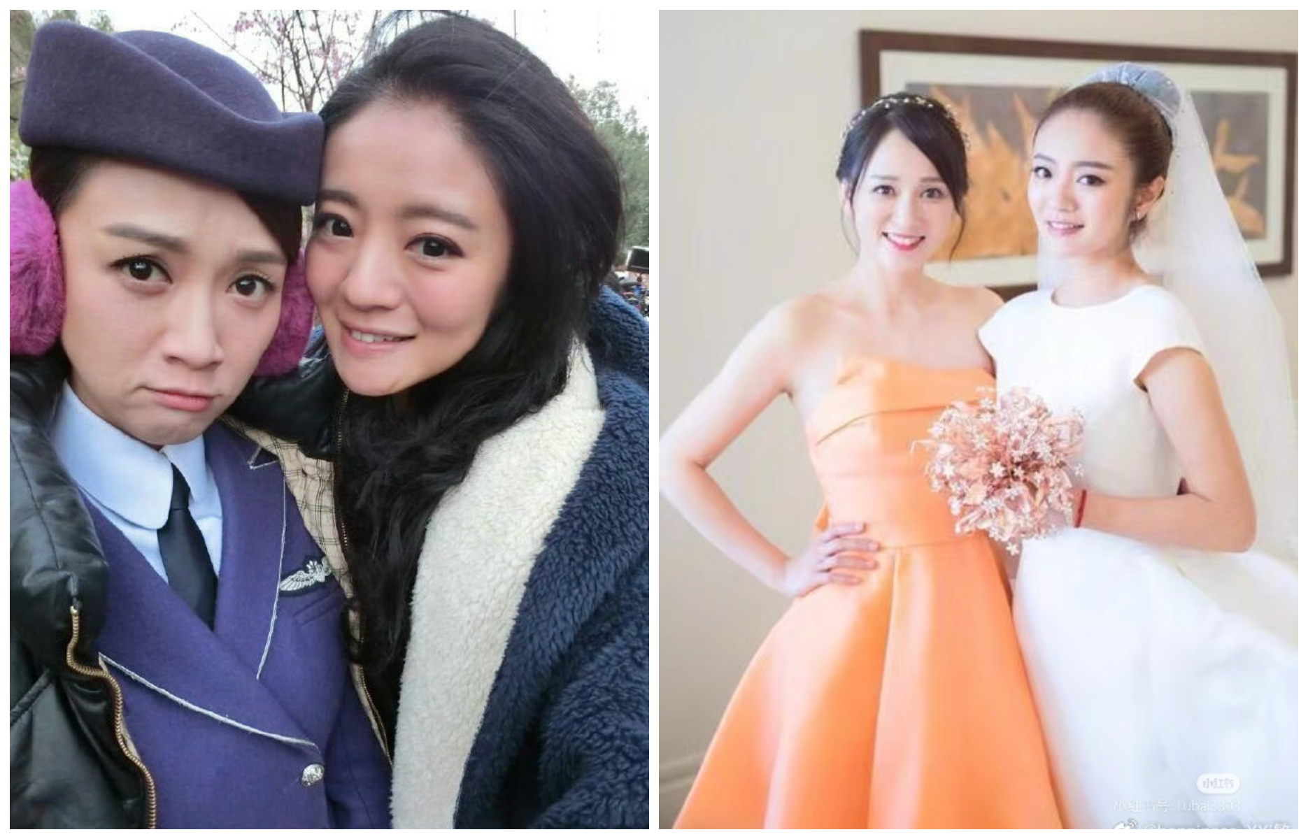 安以軒和陳喬恩感情好,安以軒7年前在夏威夷結婚時,陳喬恩擔任伴娘(右圖)。(翻攝微博)