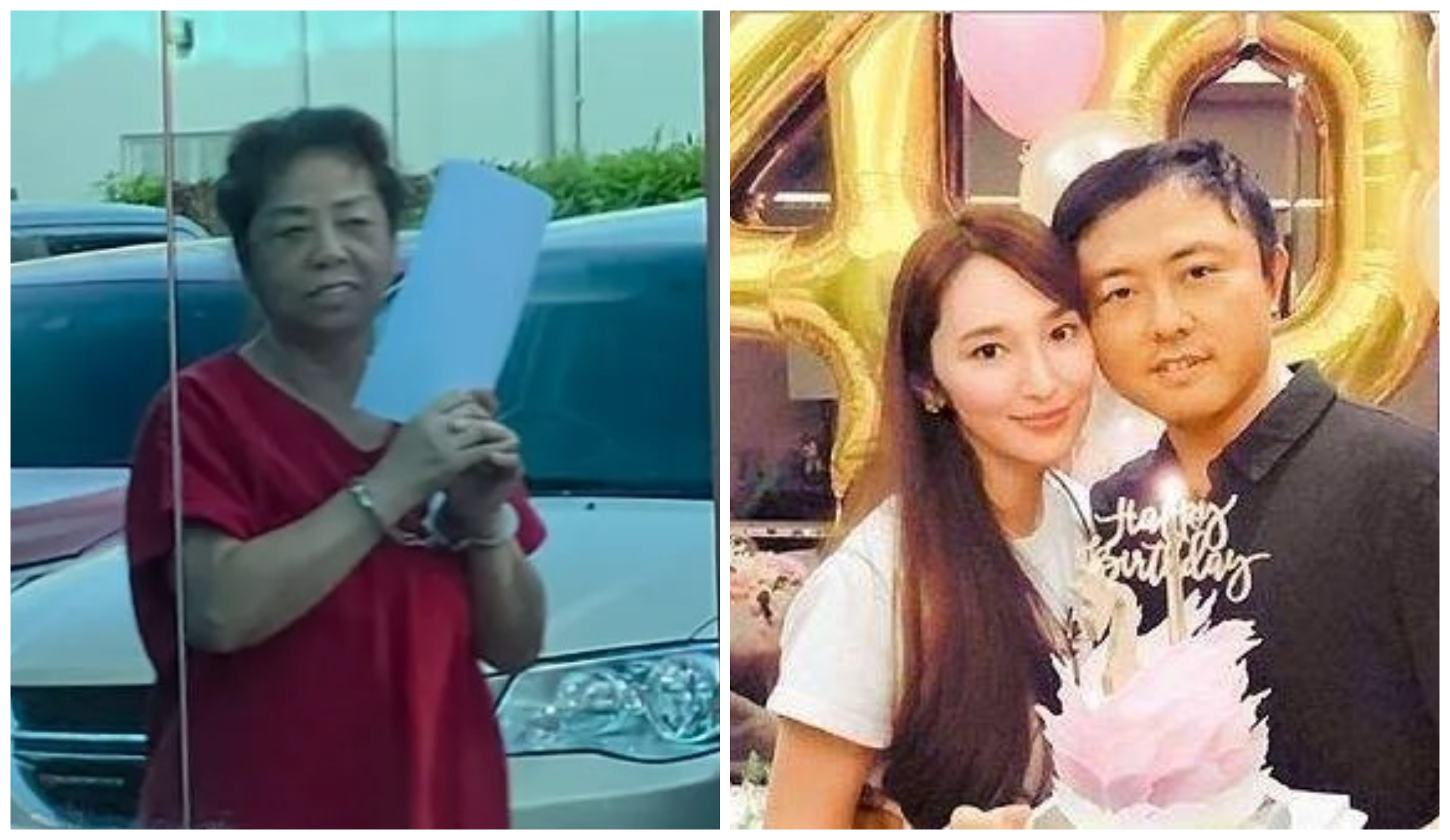 崔麗杰（左圖）遭上銬出庭，試圖以手中紙張遮擋鏡頭，但神情仍被一旁的玻璃反射。右圖為吳佩慈和紀曉波。（翻攝mvariety670 IG、微博照片）