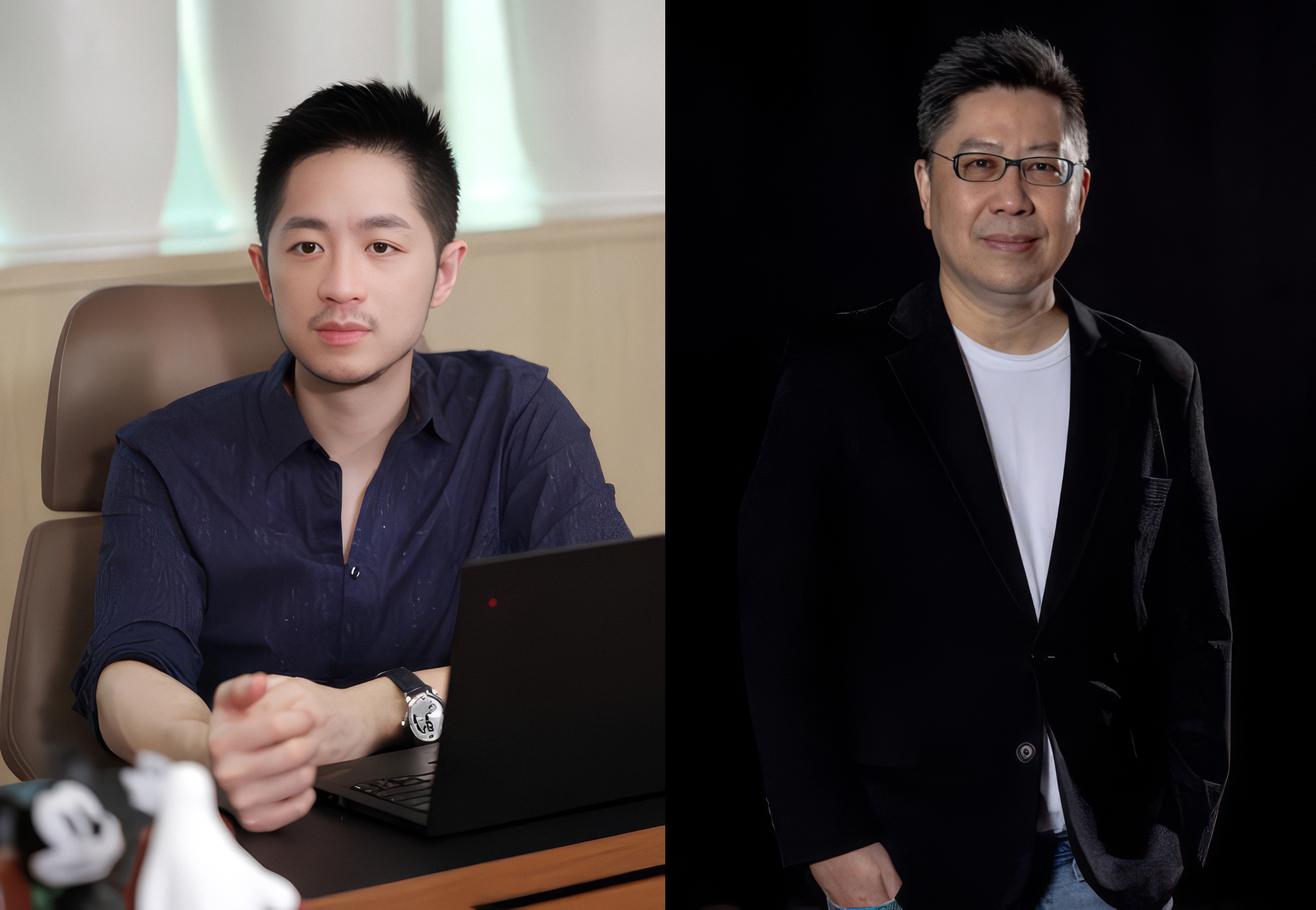 紅杉娛樂總經理兼導演賴宇同（左），將攜手前景娛樂創辦人黃茂昌打造英語驚悚新片《The Golden Fork》。（紅杉娛樂提供）