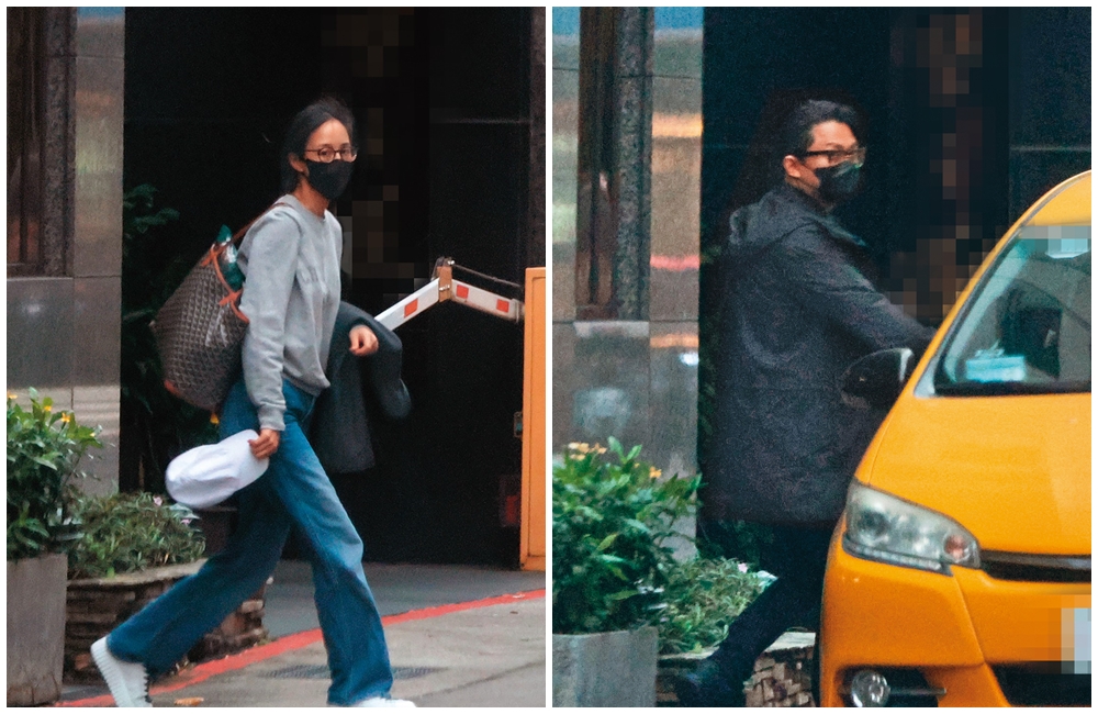 11月24日13：25，張鈞甯（左）從家裡出門，穿得十分樸素，而且警覺性相當高。15：48，張鈞甯前腳出門後，柯汶利（右）後腳從張家出門，而且搭的是同樣車行的計程車。