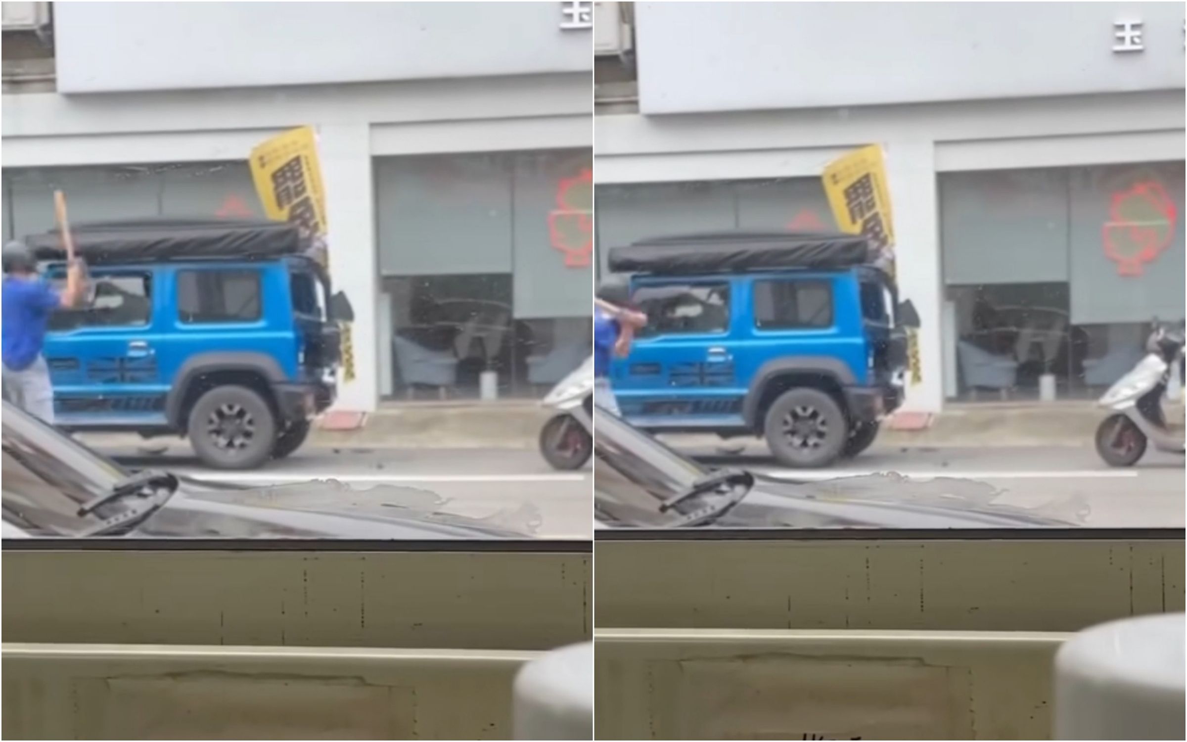 罷免邱鎮軍的志工宣傳車遭一名騎機車的男子持木棍狂砸,警方循線逮捕涉案男子。(翻攝自臉書)