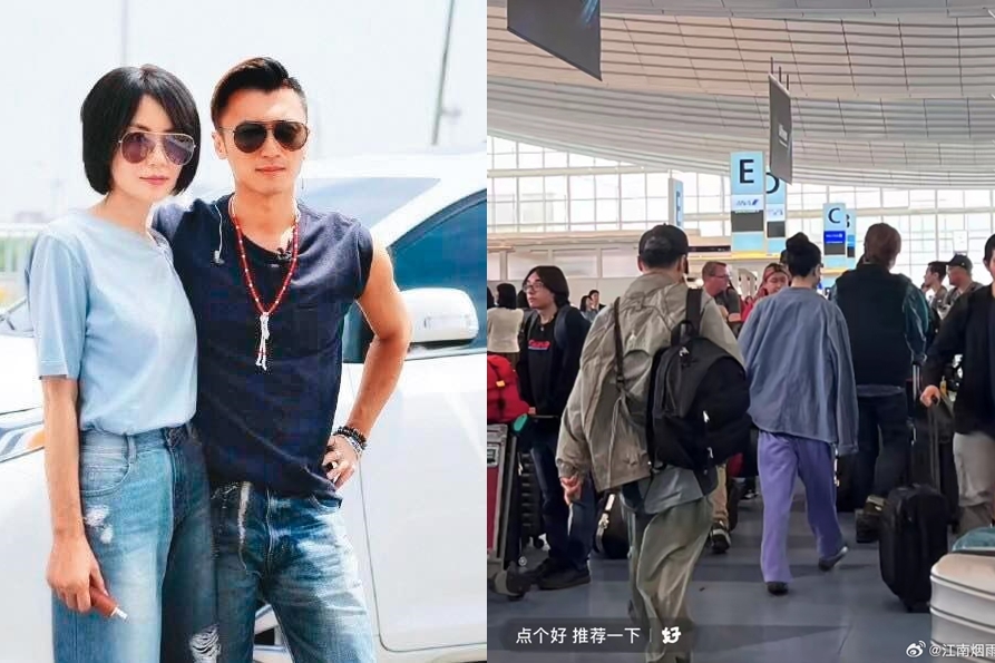 世紀復合11年的謝霆鋒、王菲被目擊出現在日本東京羽田機場（右），互動依然甜蜜。（翻攝網路）