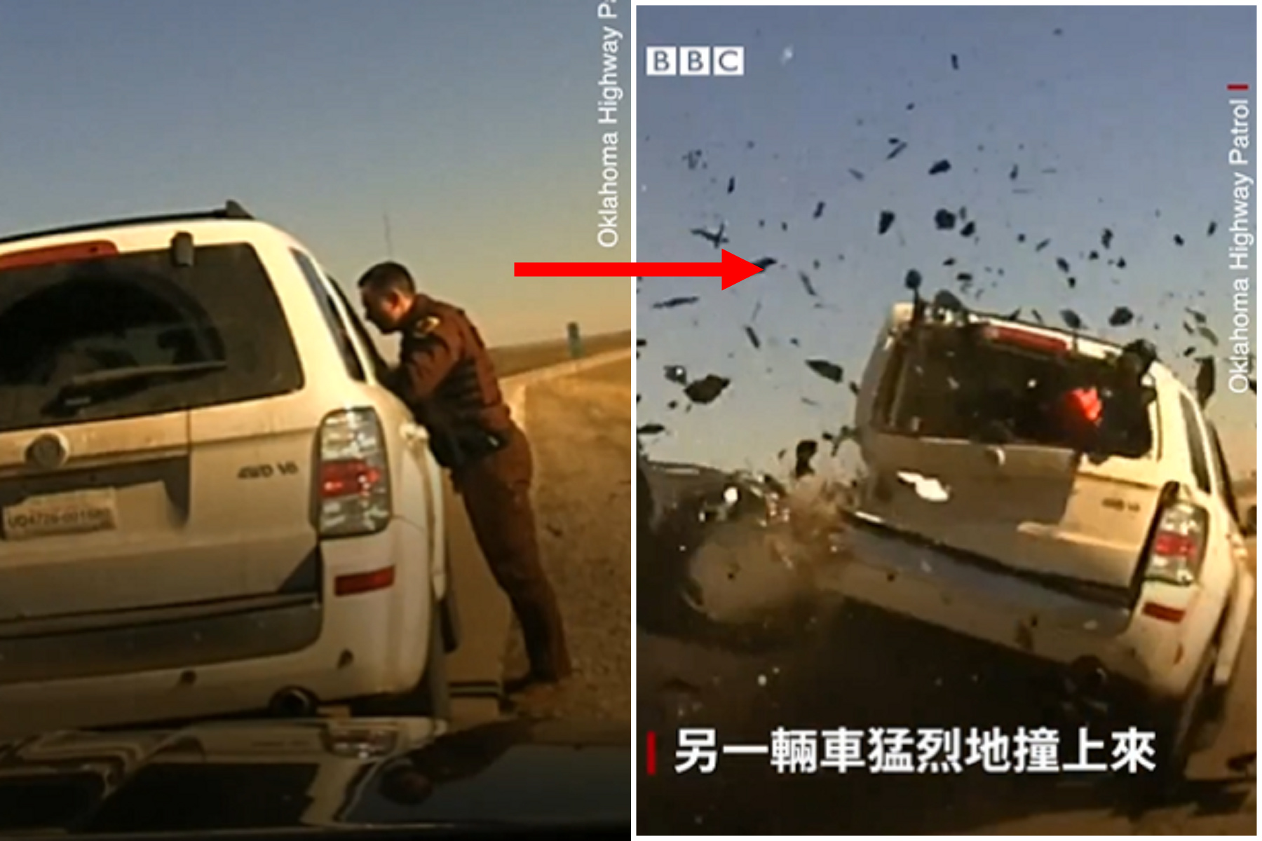 員警路邊臨檢慘被另一車輛撞飛，恐怖影片曝光！結局太奇蹟。（翻自X平台）