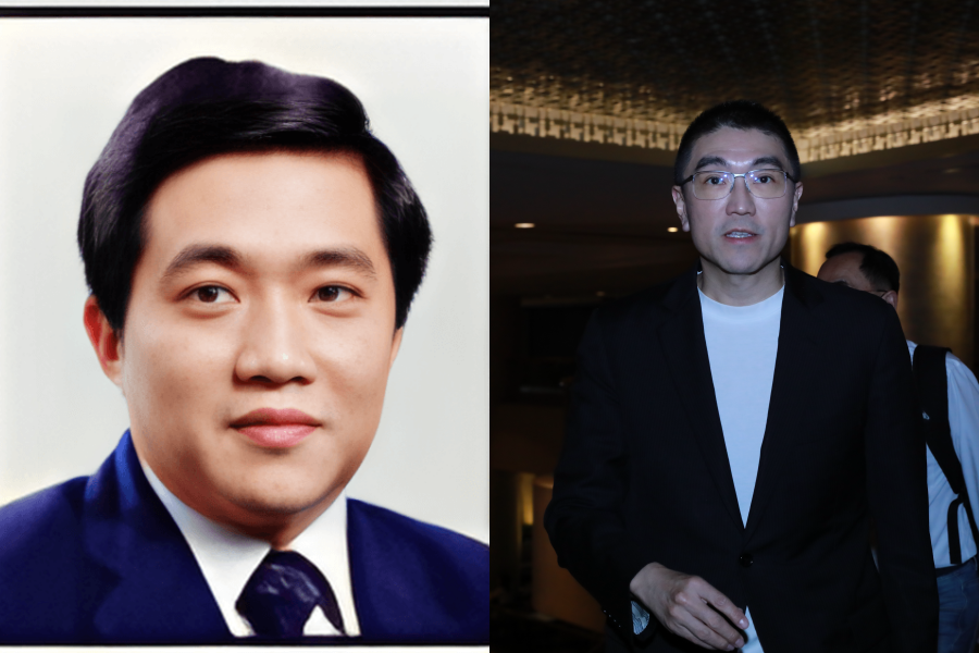 基隆市長謝國樑（右）今沉痛宣布，父親謝修平（左）凌晨辭世。（左圖翻攝自基隆市議會）