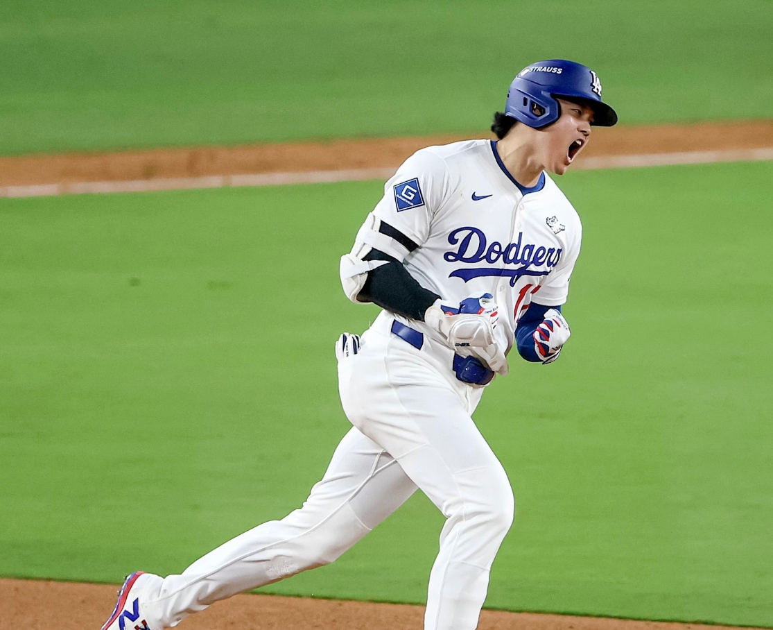 大谷翔平單場9上壘，包含4次敬遠創紀錄。（翻攝道奇X）