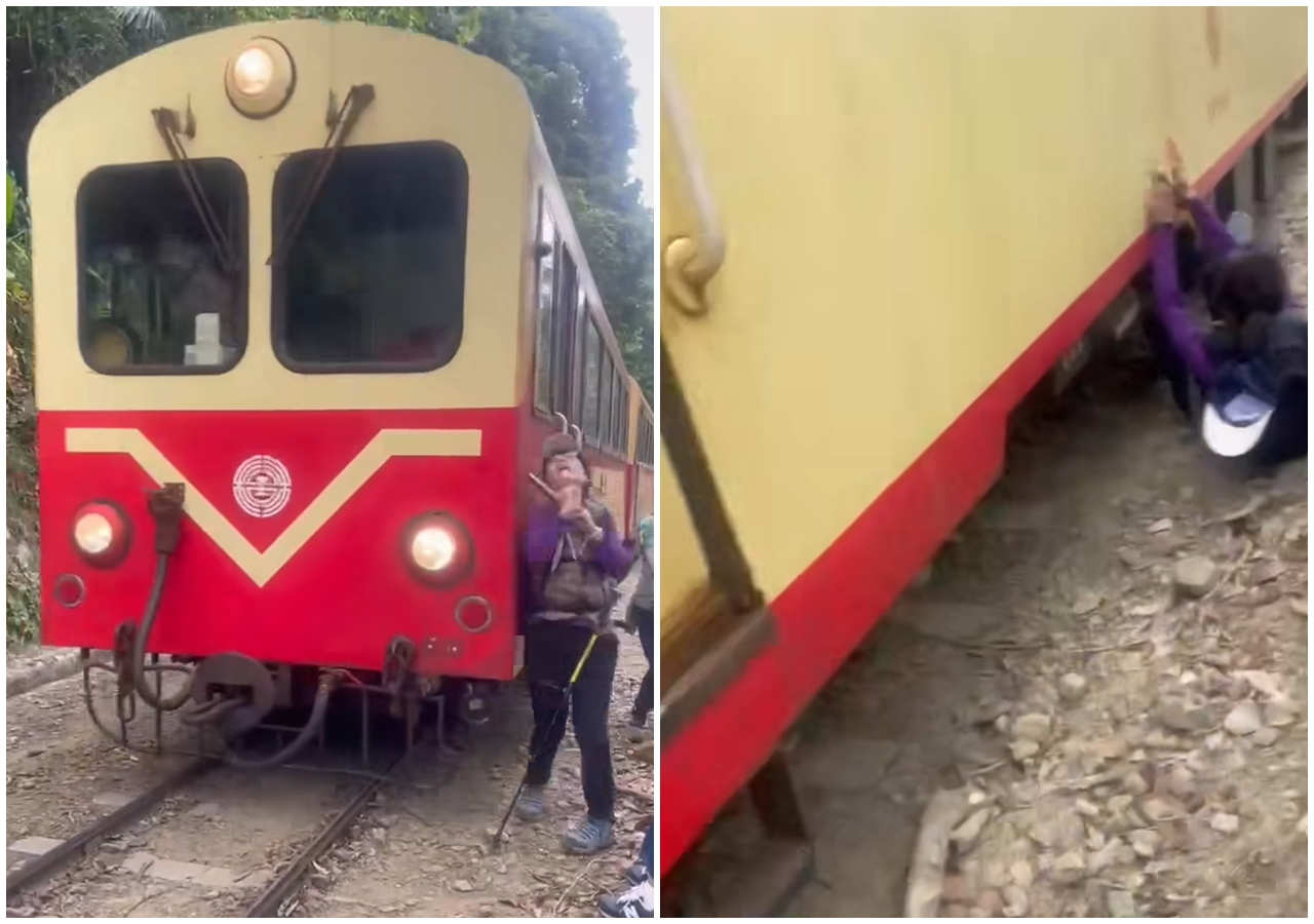嘉義開往阿里山小火車昨天發生意外事故，所幸遭撞的55歲婦人並無生命危險。（翻攝畫面）