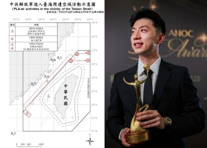 中國奧運金牌的馬龍訪台時間點與中共解放軍軍事活動碰巧幾乎同時，令各界臆測其動作。（國防部提供／翻攝自微博）