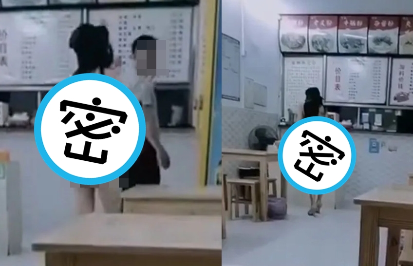 中國一位情色網美全裸闖進餐廳，色誘老闆上床。（翻攝X）