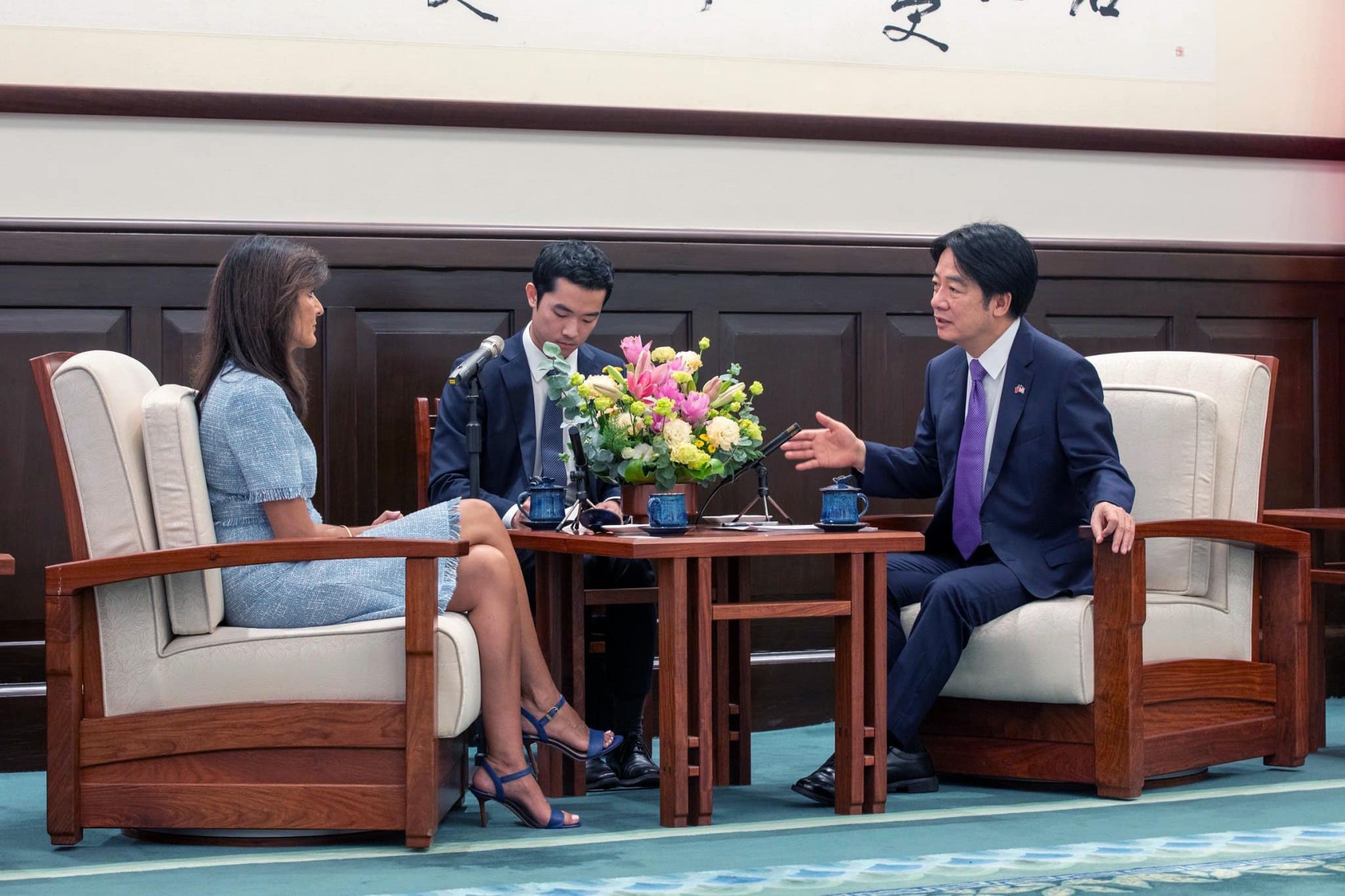 美國前駐聯合國代表海利率團訪台，今在總統府與賴清德總統會面對談。（總統府提供）