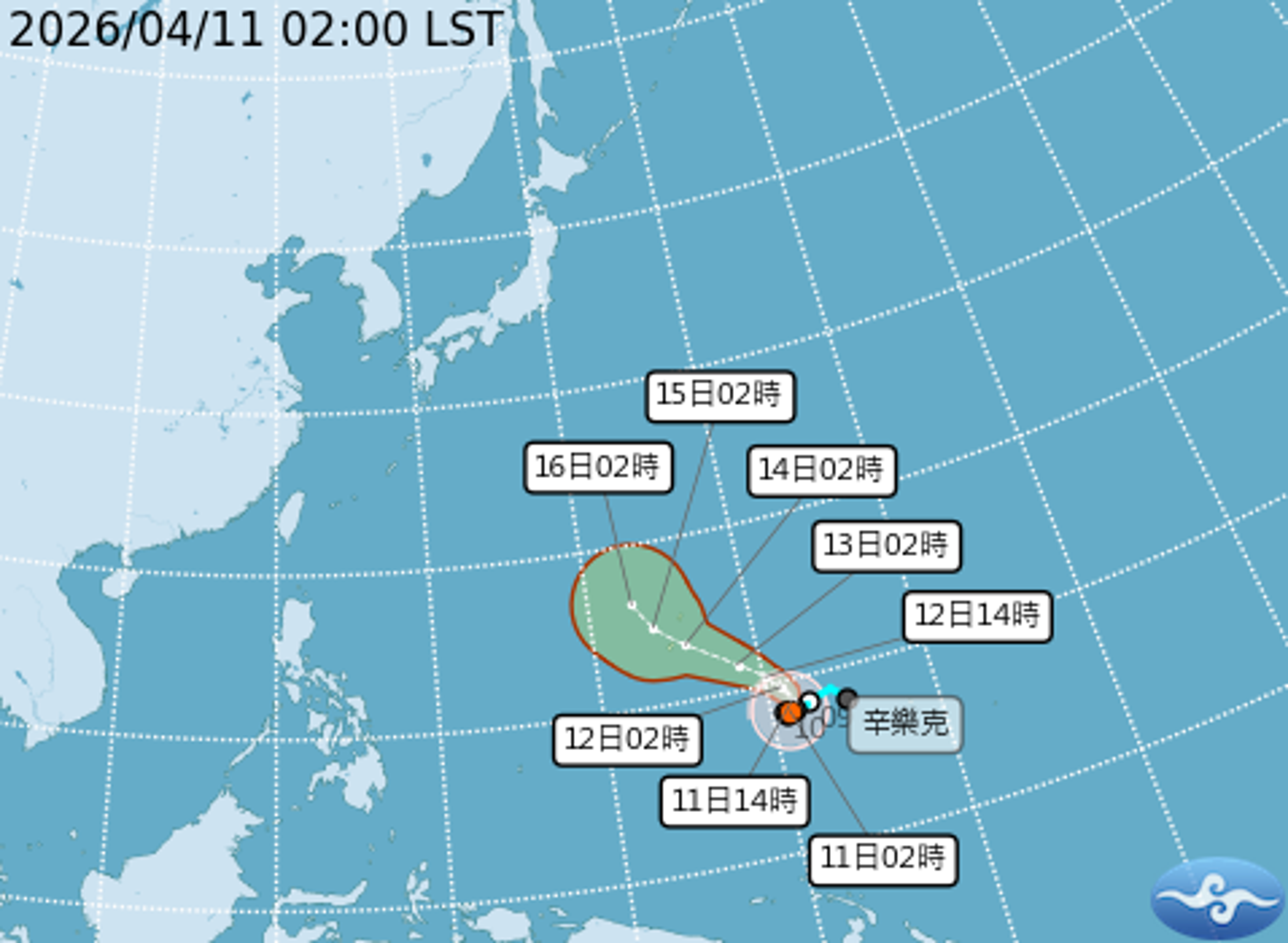 中颱「辛樂克」最新路徑。（氣象署提供）