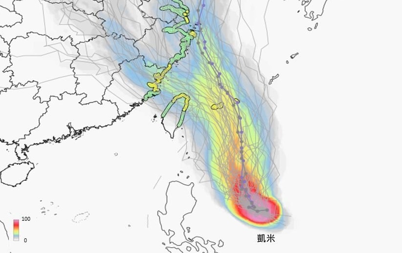 最新歐洲模式預測颱風路徑。（翻攝自「林老師氣象站」臉書）