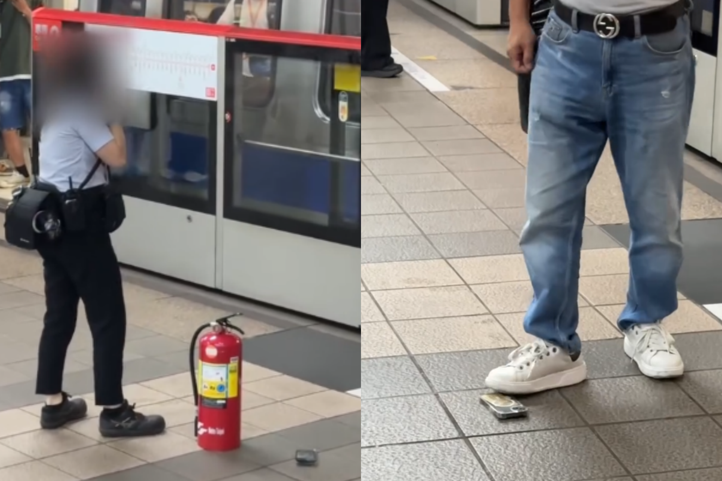 台北捷運淡水信義線今日上午在民權西路站有旅客手機冒煙,引起騷動。(翻攝threads@_hungyu_)
