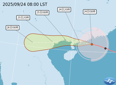 樺加沙逐漸遠離台灣。（翻攝自中央氣象署官網）