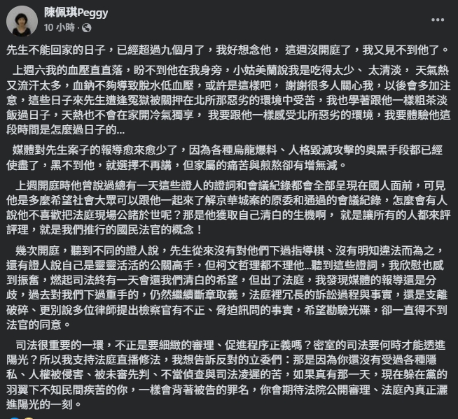 陳佩琪發文再談柯文哲。(翻攝自臉書@陳佩琪)