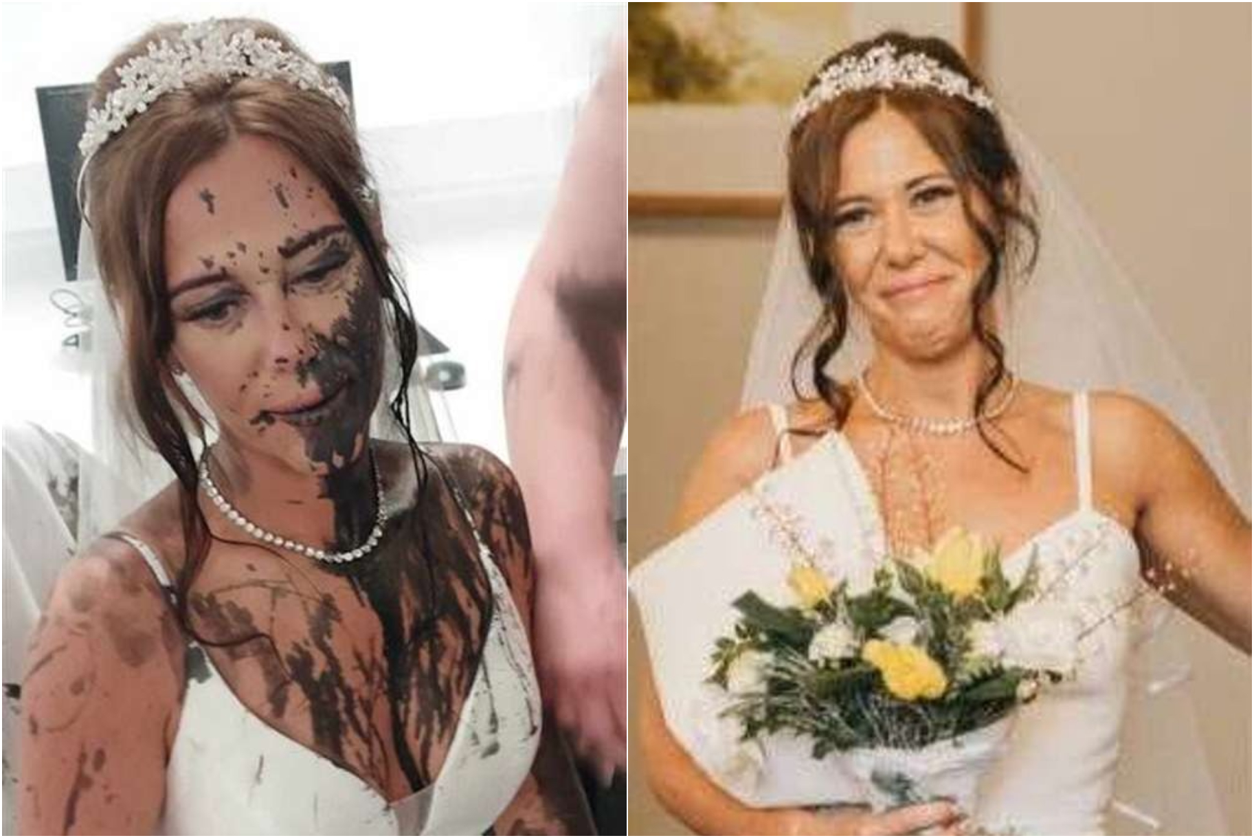 英國女子潔瑪蒙克在婚禮上遭嫂嫂潑黑漆。（翻攝kentonline）