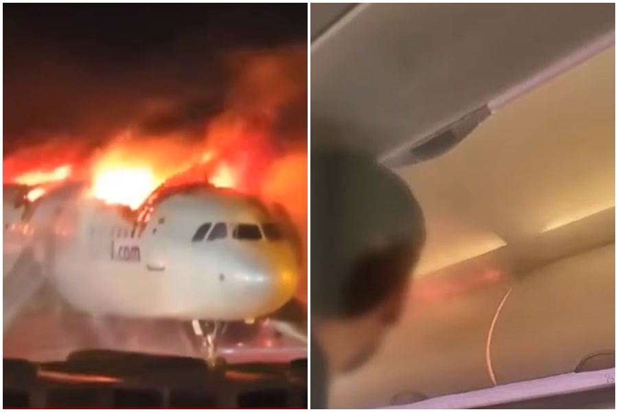 釜山航空客機昨晚發生機尾起火事故，所幸無人罹。（翻攝自YT）