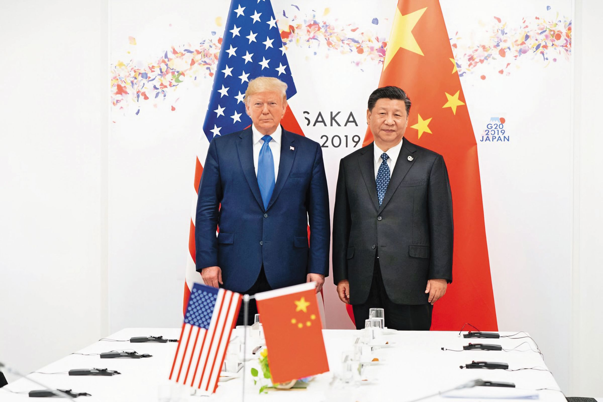 川普宣布對中國實施34％對等關稅，中國隨即反擊對美加徵34％關稅。圖為2019年大阪G20川習會。（翻攝白宮臉書）