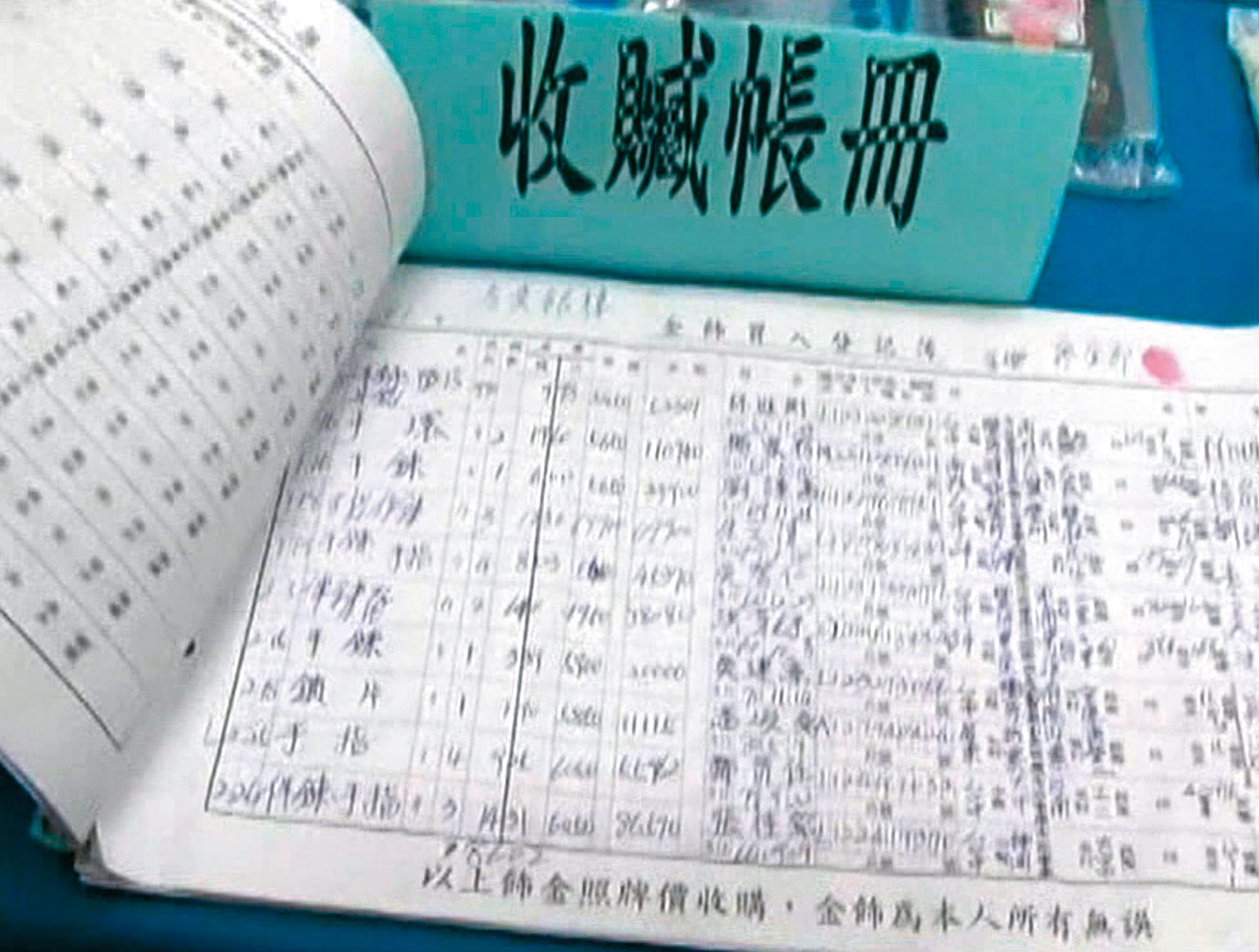 黑心銀樓業者非法收贓，帳冊密密麻麻記載多筆交易。（東森新聞提供）