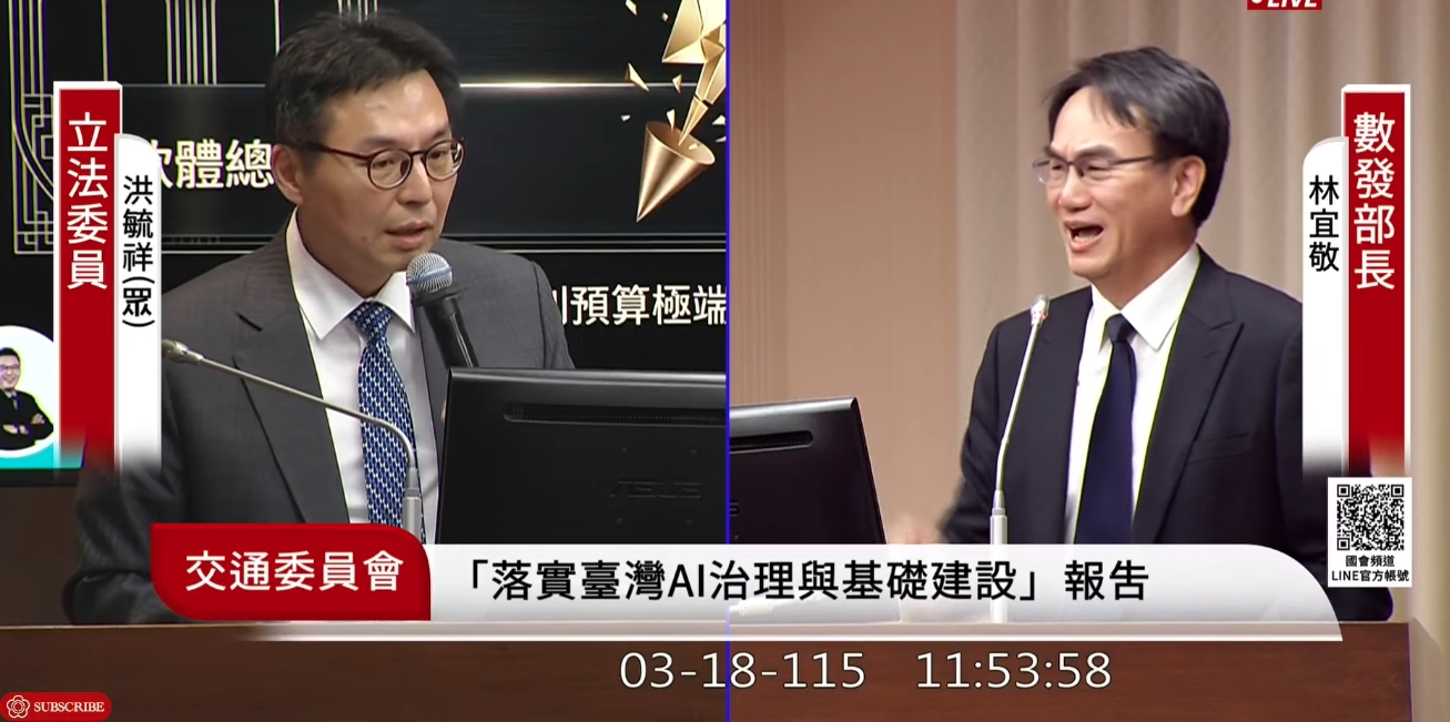 民眾黨立委洪毓祥也針對預算失衡發難,質疑計畫不力才導致預算被刪。(翻攝自立院直播)