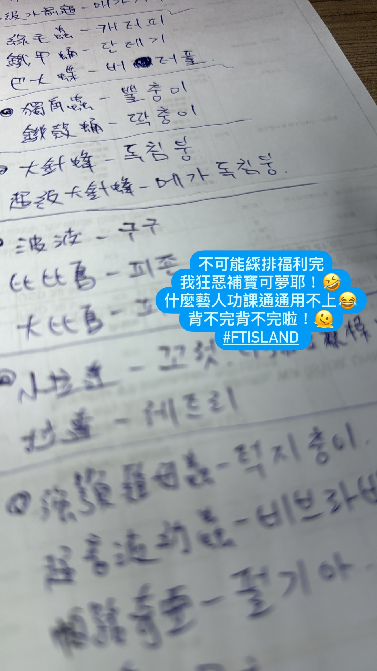 FTISLAND翻譯老師哀嚎為了寶可夢瘋狂惡補韓文，讓粉絲笑翻。（截圖自qma_diary IG）