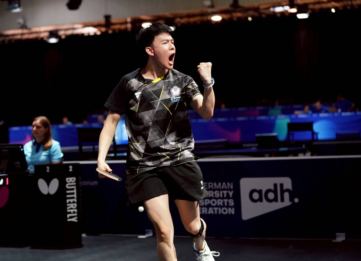 高承睿在桌球男團四強戰獨攬兩點，成功擊敗日本進軍金牌戰。（大專體總提供）