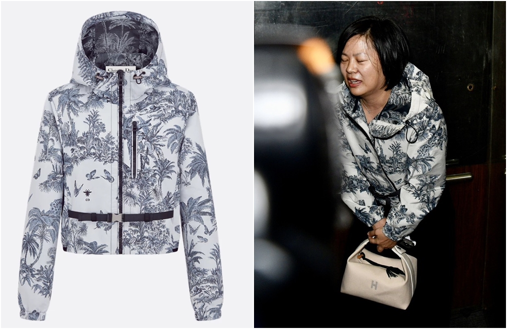 李貞秀出席中評會身著要價17萬元Dior外套，手提近3萬愛馬仕包包。（左圖翻攝Dior中國官網、右圖鏡報李智為攝）