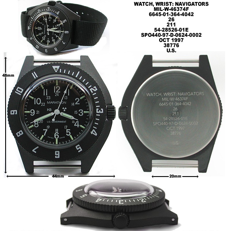 MIL‑W‑46374F Type 6 規格延伸出 MARATHON NAVIGATOR 軍錶,配發給飛行員並獲得 NATO 採用。